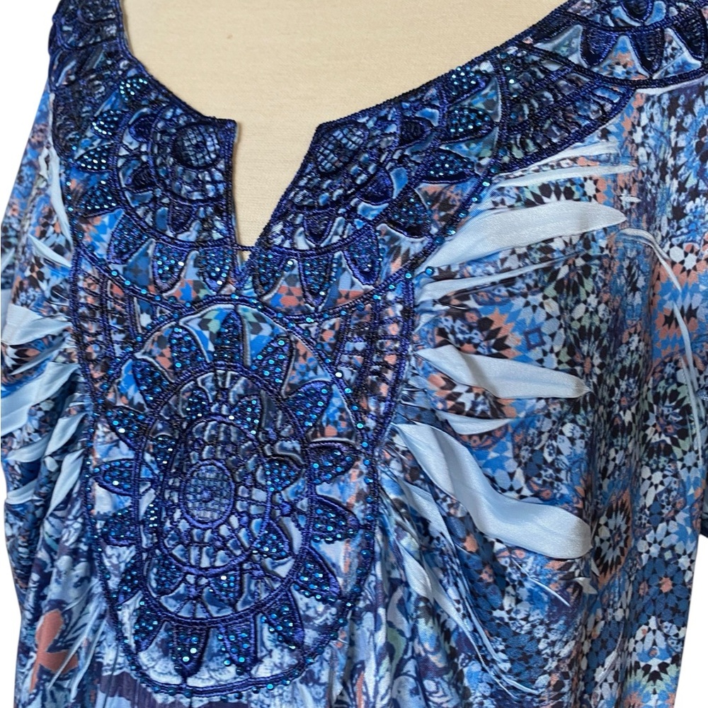 World Unity Embellished V Neck Multi Color Midi D… - image 7